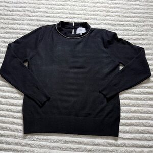 LIV Milano Black Mock Neck Pullover Sweater Viscose Blend Metallic Trim M Women